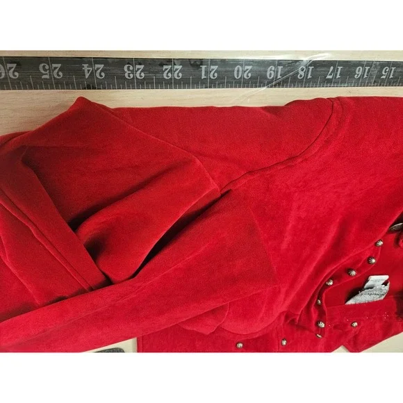 Stonebridge Red Velvet Button Down Blazer Studded‎ Collar & Hem 18W #531 - Picture 6 of 10